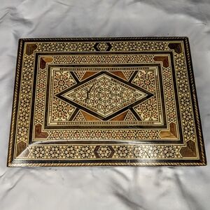 Moroccan Moorish Middle Eastern Inlaid Wood Micro Mosaic Marquetry Jewelry Box
